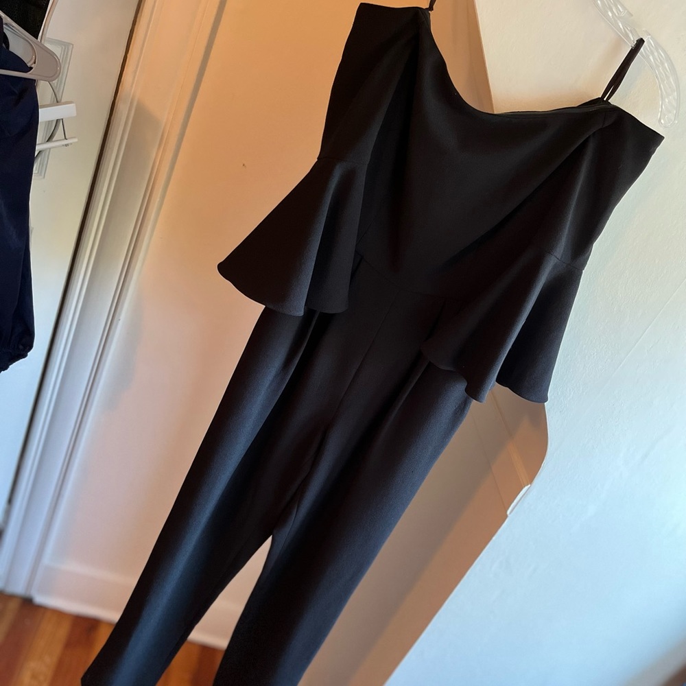 Eliza J Black Ruffle Sleeve Off the Shoulder Jumpsuit